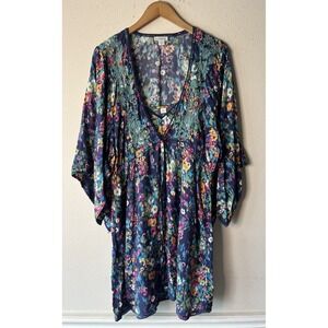 Sundance My Favorite Boho Embroidery Floral Kimono Slip Mini Dress Cover up S